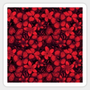 Tropical Flowers Hibiscus and Frangipani Red and Black Pattern Sticker